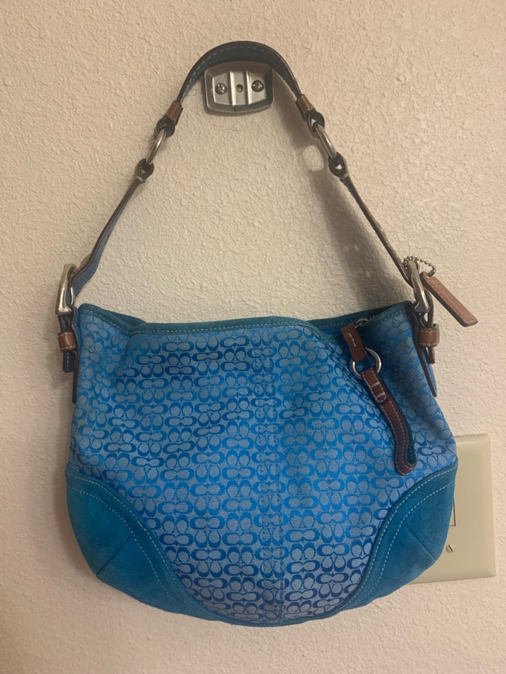 Vintage Coach Blue Signature soho Hobo with Brown Trim